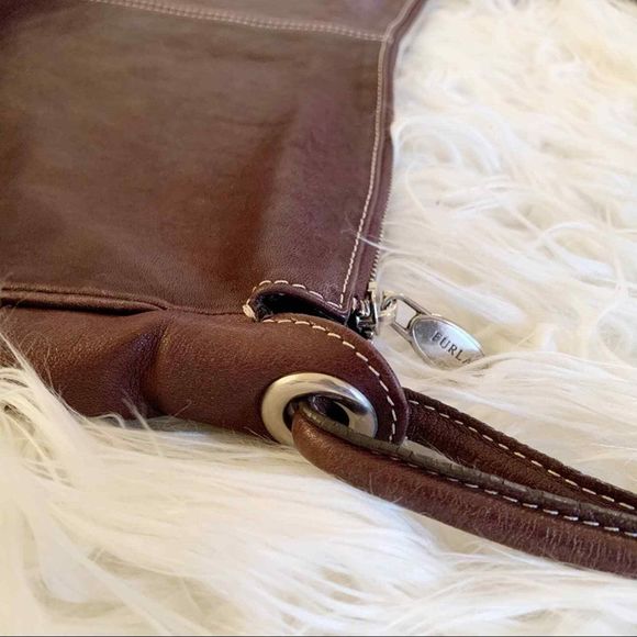FURLA Leather Hand Bag Brown Purse Shoulder Clutch - Picture 3 of 8